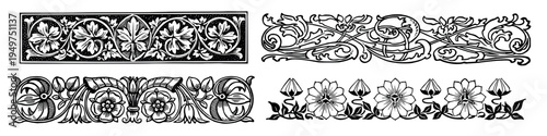 Ornate floral decorative borders element vector set