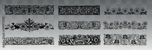 Ornate floral decorative borders element vector set