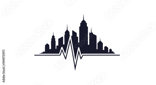 City Skyline Heartbeat Health Monitoring Illustration