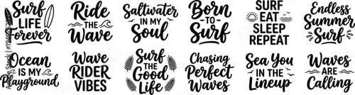 Surf Lifestyle Typography Bundle With Coastal Wave Quotes Beach Surfing Lettering Collection for Summer Apparel Stickers and Prints