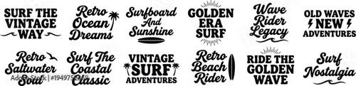 Vintage Surf Typography Bundle Retro Surfing Quotes for Beach Summer Lifestyle