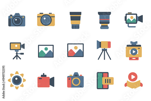 Extensive photography icon set with cameras and video gear