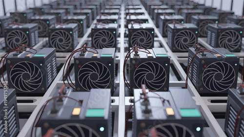 Global Crypto Mining Farm with ASIC Hardware Rows