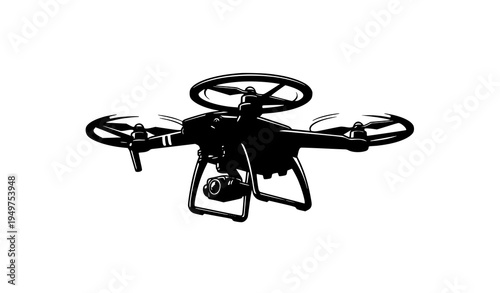 Professional quadcopter drone flying technology vector illustration