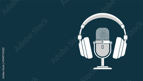 Professional audio recording setup with a microphone and headphones represents radio broadcasting, podcasting, and voiceover work.