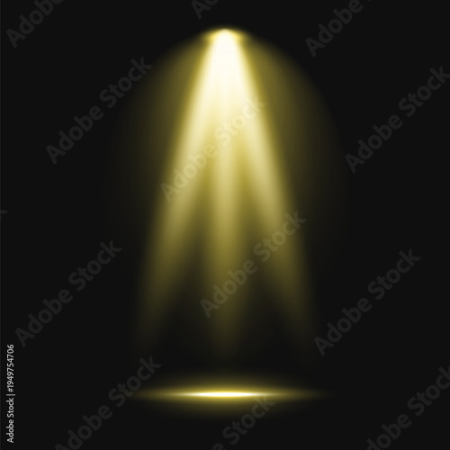 Golden spotlight on dark stage vector