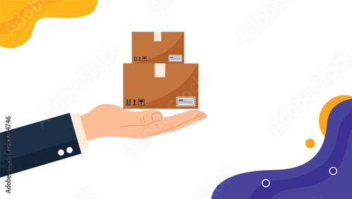 Hand of a businessman holding cardboard delivery boxes to showcase reliable logistics, shipping services, and global package distribution.