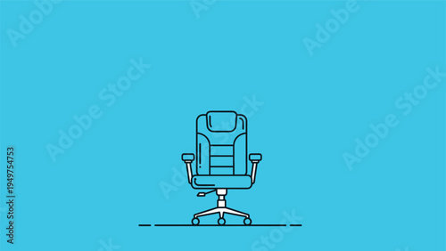 Professional office chair icon centered on a bright blue background to represent workspace ergonomics, job vacancies, and remote work.
