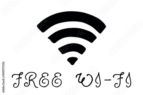 Hand drawn free wifi spot zone sign Public wi-fi area sign Wireless internet clipart in doodle style Single element for print, web, design, decor 3G, 4G, 5G, 6G, IoT