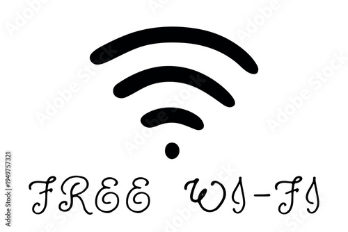 Hand drawn free wifi spot zone sign Public wi-fi area sign Wireless internet clipart in doodle style Single element for print, web, design, decor 3G, 4G, 5G, 6G, IoT