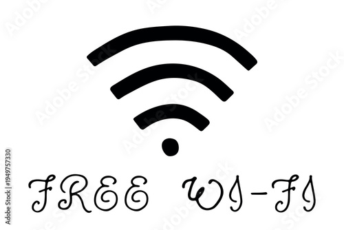 Hand drawn free wifi spot zone sign Public wi-fi area sign Wireless internet clipart in doodle style Single element for print, web, design, decor 3G, 4G, 5G, 6G, IoT