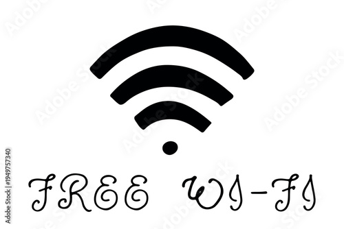Hand drawn free wifi spot zone sign Public wi-fi area sign Wireless internet clipart in doodle style Single element for print, web, design, decor 3G, 4G, 5G, 6G, IoT