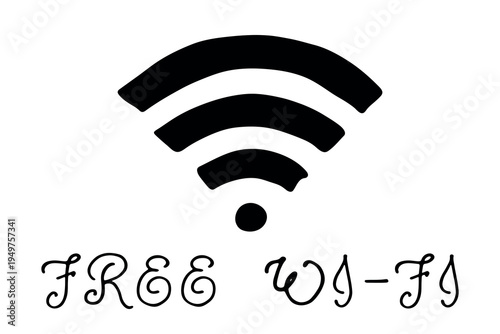 Hand drawn free wifi spot zone sign Public wi-fi area sign Wireless internet clipart in doodle style Single element for print, web, design, decor 3G, 4G, 5G, 6G, IoT