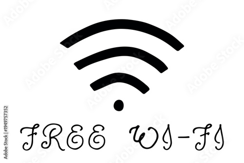 Hand drawn free wifi spot zone sign Public wi-fi area sign Wireless internet clipart in doodle style Single element for print, web, design, decor 3G, 4G, 5G, 6G, IoT