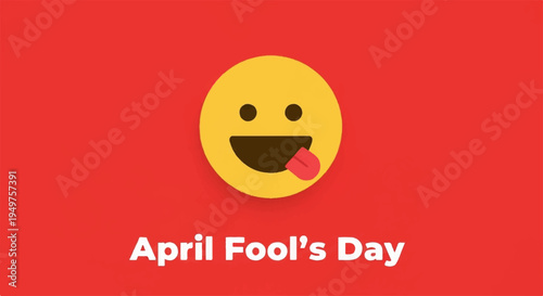 Tongue out smiling face emoji on red background celebrating april fool's day with playful gesture