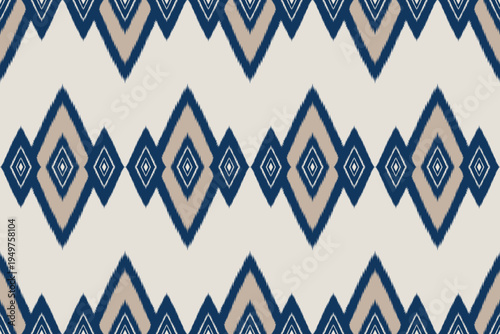 Modern Navy and White Interlocking Diamond Ikat Pattern., CMYK