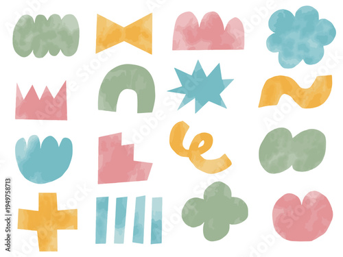 手描きあしらいセット　幾何学模様　水彩　パターン