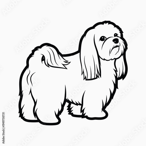 Lhasa apso dog line art, clean vector illustration of a cute companion animal, side view, pet care