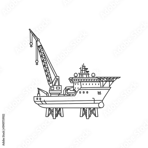 Outline Jack Up Rig Vessel vector illustration