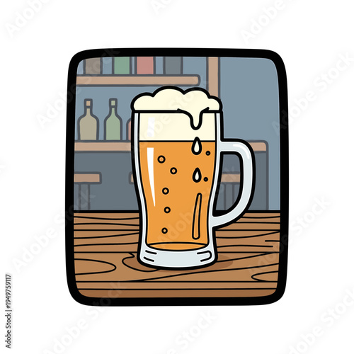 Pint of Beer at Bar vector illustration