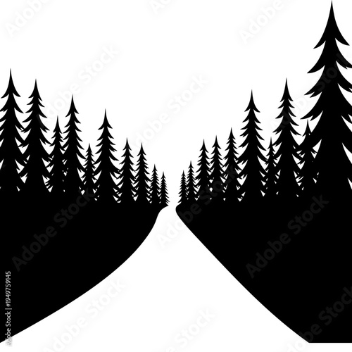 Silhouetted Forest Path vector illustration
