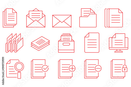 Document icon set. Editable line icons. Vector illustration.