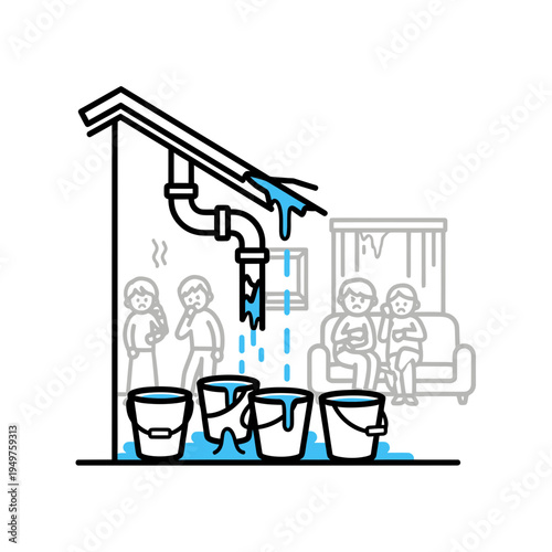Leaky Roof and Frustrated Homeowners vector illustration
