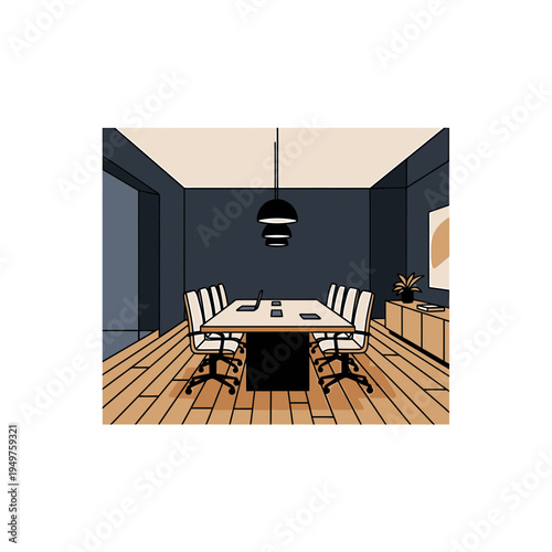 Conference Room with Meeting Table Interior vector illustration
