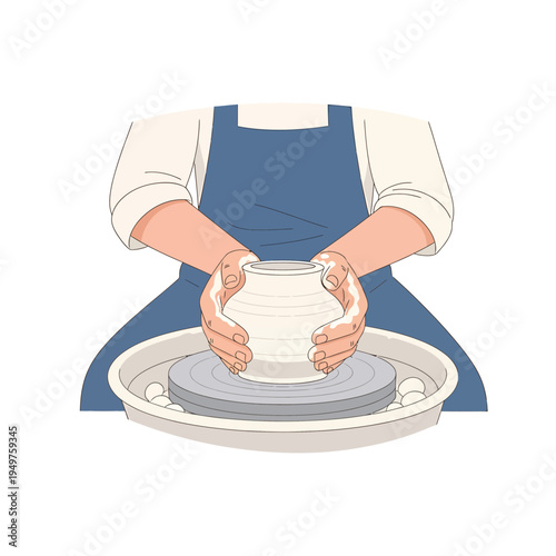 Potter Shaping Clay on Potter's Wheel vector illustration