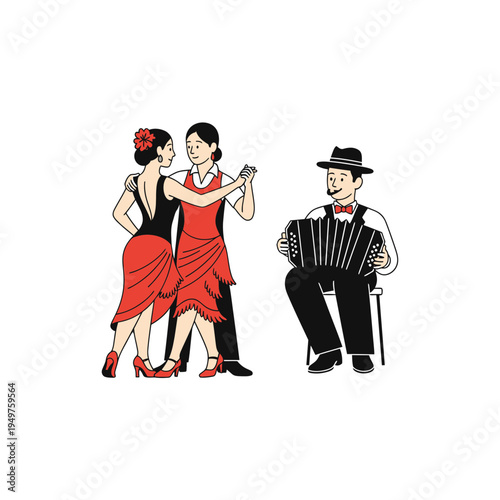 Tango Dance With Accordion Player Vector vector illustration