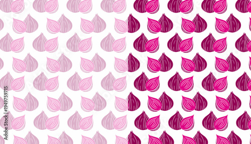 Red Onion Seamless Pattern. Fresh Vegetable Slice Illustration. Hand Drawn Culinary Ingredient. Repeating Kitchen Food Background.