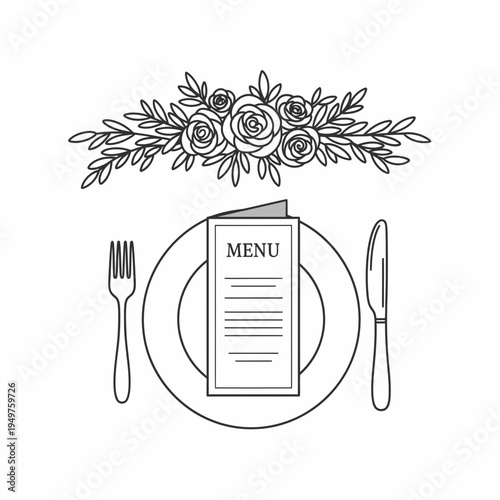 Elegant Place Setting with Floral Arrangement vector illustration