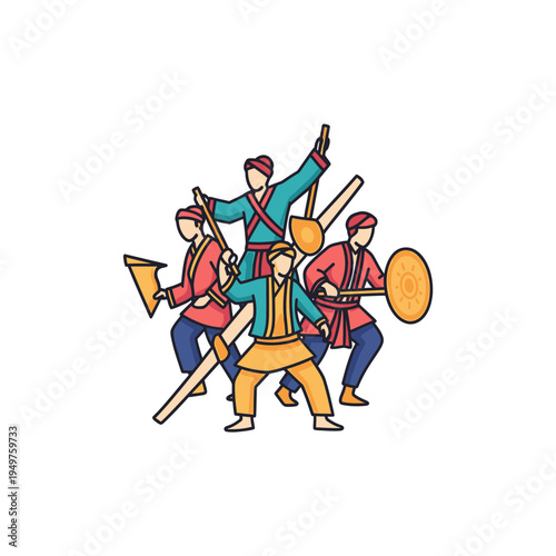 Traditional Filipino Folk Dance with Props vector illustration