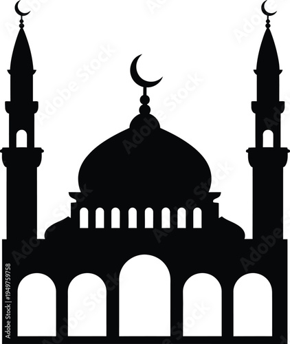 Islamic mosque silhouette with crescent moon illustration