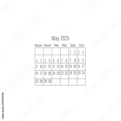 May 2025 Calendar on White Background vector illustration