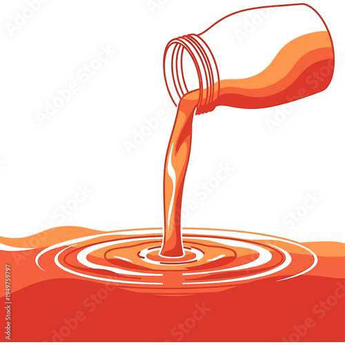 Orange Liquid Flowing From Jar Vector vector illustration