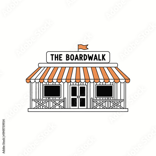 The Boardwalk Shop with Striped Awning Vector vector illustration