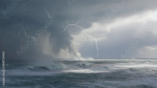 Stormy sea with lightning