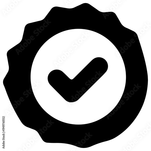 Solid black filled icon of access request workflow with a checkmark