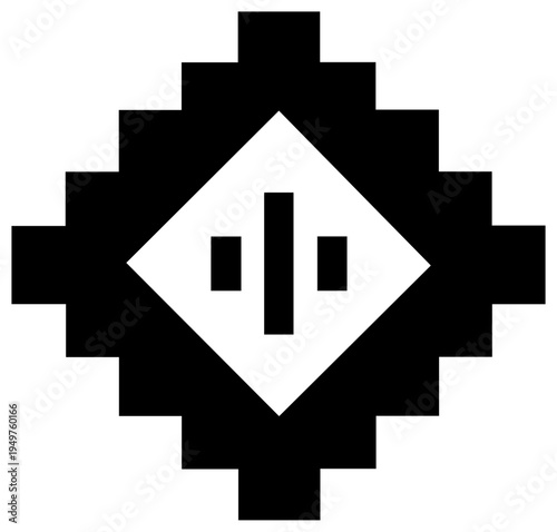 Black filled icon of alert correlation event in a geometric shape on white background
