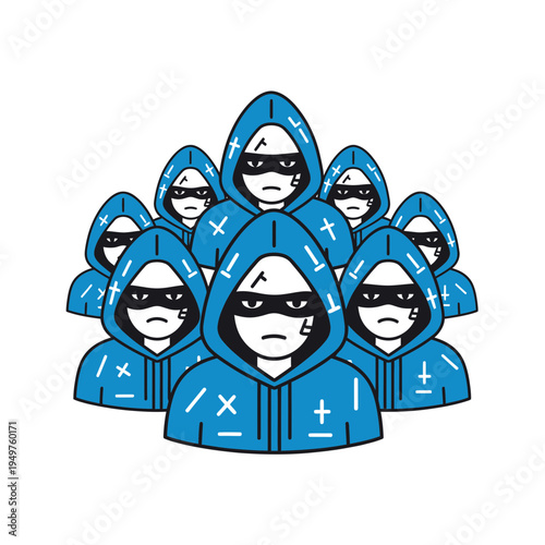 Group of Hooded Figures with Masks vector illustration