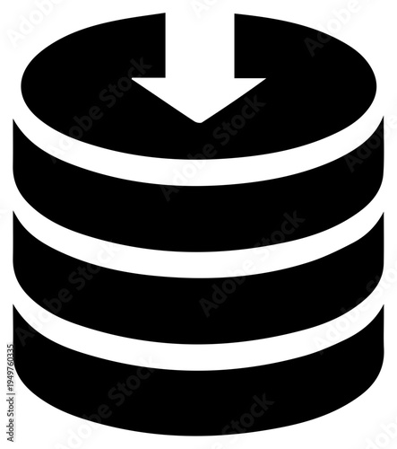Solid black filled icon of business continuity disaster recovery database storage symbol