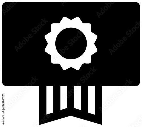Black icon of certificate revocation with gear symbol and ribbon