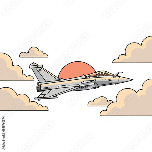 Jet Fighter in Clouds vector illustration