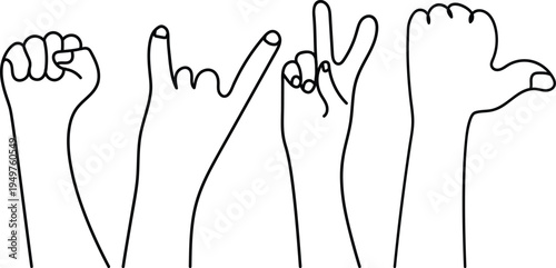 Hand Gesture Line Art Illustration - Love and Peace Symbols
