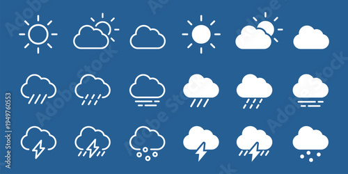 Weather icons illustrating various conditions vector set