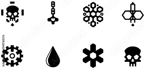 Cyber kill chain attack symbols set black filled icons of security threats and hacking tools on white background