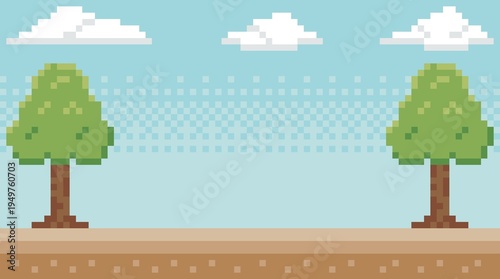 Obraz na płótnie ドット絵の淡い色のゲームフィールド風背景素材,木