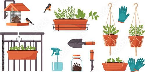 Bird Feeder, Planters, Gardening Tools, and Plant Care Set with Watering Can, Pots, Gloves, and Seed Jars for Backyard Gardening