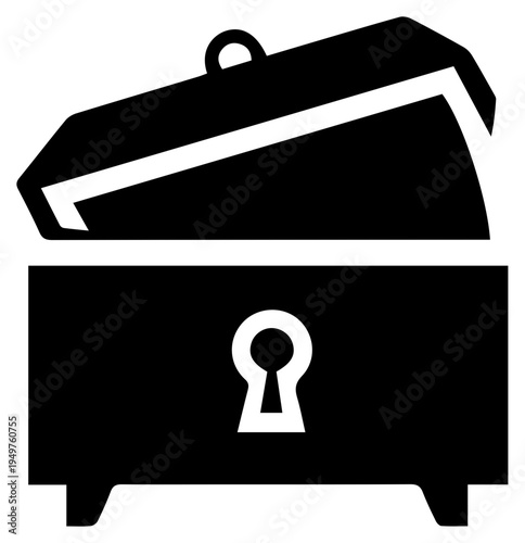 Solid black filled icon of dumpster diving information symbol with keyhole